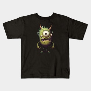 Three-Eyed Green Cute Funny Monster Kids T-Shirt